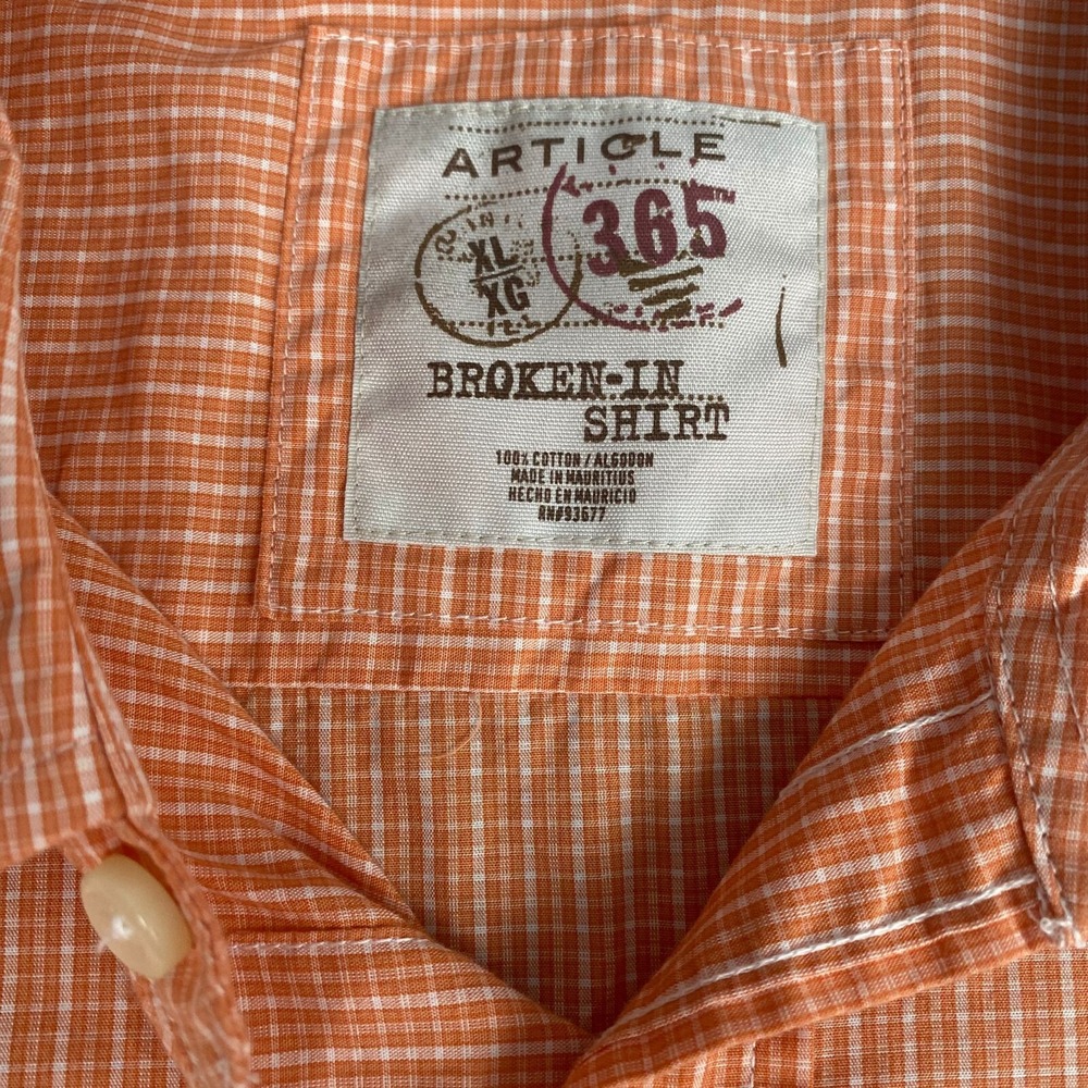 ARTICLE 365 Button Up Shirt‎ Men's Size XL Plaid Orange Lightweight Long Sleeve - Picture 3 of 16